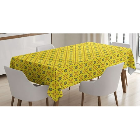 

Abstract Tablecloth Demonstration of Geometrical Motifs Diagonal Elements in Summer Colors Rectangle Satin Table Cover for Dining Room and Kitchen 60 X 90 Yellow and Multicolor by Ambesonne