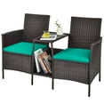 thumbnail image 3 of Costway Patio Rattan Wicker Conversation Set Sofa Cushioned Loveseat Glass Table Turquoise, 3 of 9