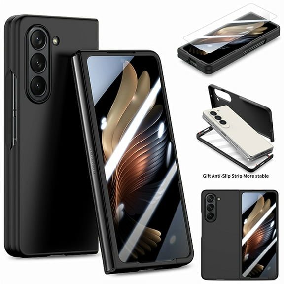 Dteck Case for Samsung Galaxy Z Fold5, Slim Full Body with Front Tempered Glass Screen Protector Case Shockproof Hard PC Cover,Black