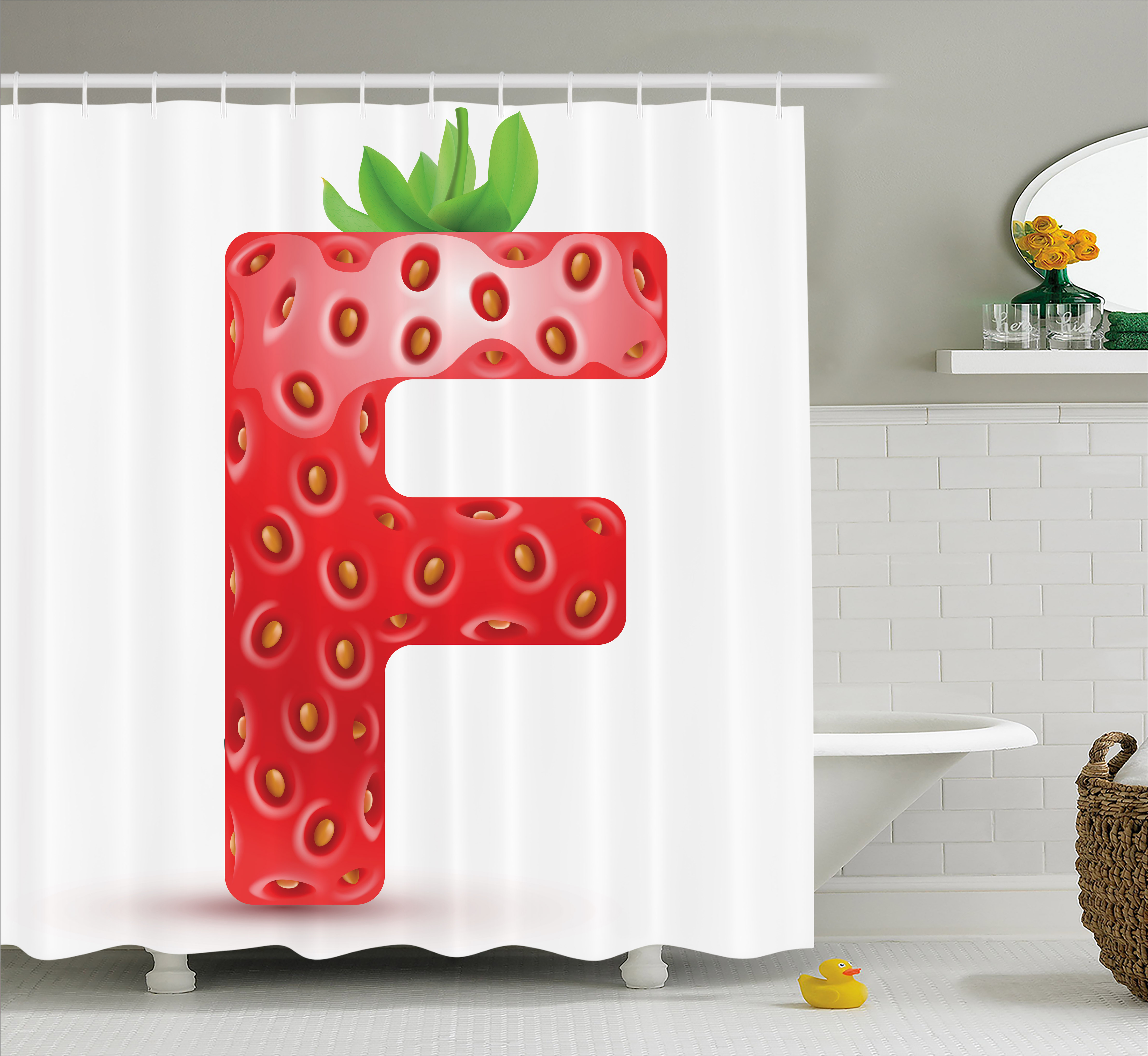 Letter F Shower Curtain Red Berry And Vibrant Green Leaves Uppercase F Delicious Design Print Fabric Bathroom Set With Hooks 69w X 70l Inches Vermilion Green Orange By Ambesonne Walmart Com