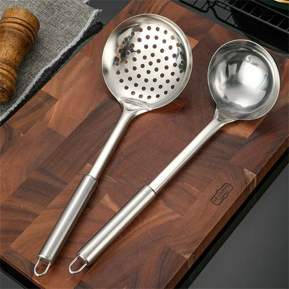 MOQIN 4-Pcs Cooking Utensils Set, Stainless Steel Kitchen Utensils, Wok Utensils Set Include Wok Ladle, Slotted Spoon, Wok Spatula and Slotted Spatula, Dishwasher Safe - 14inch