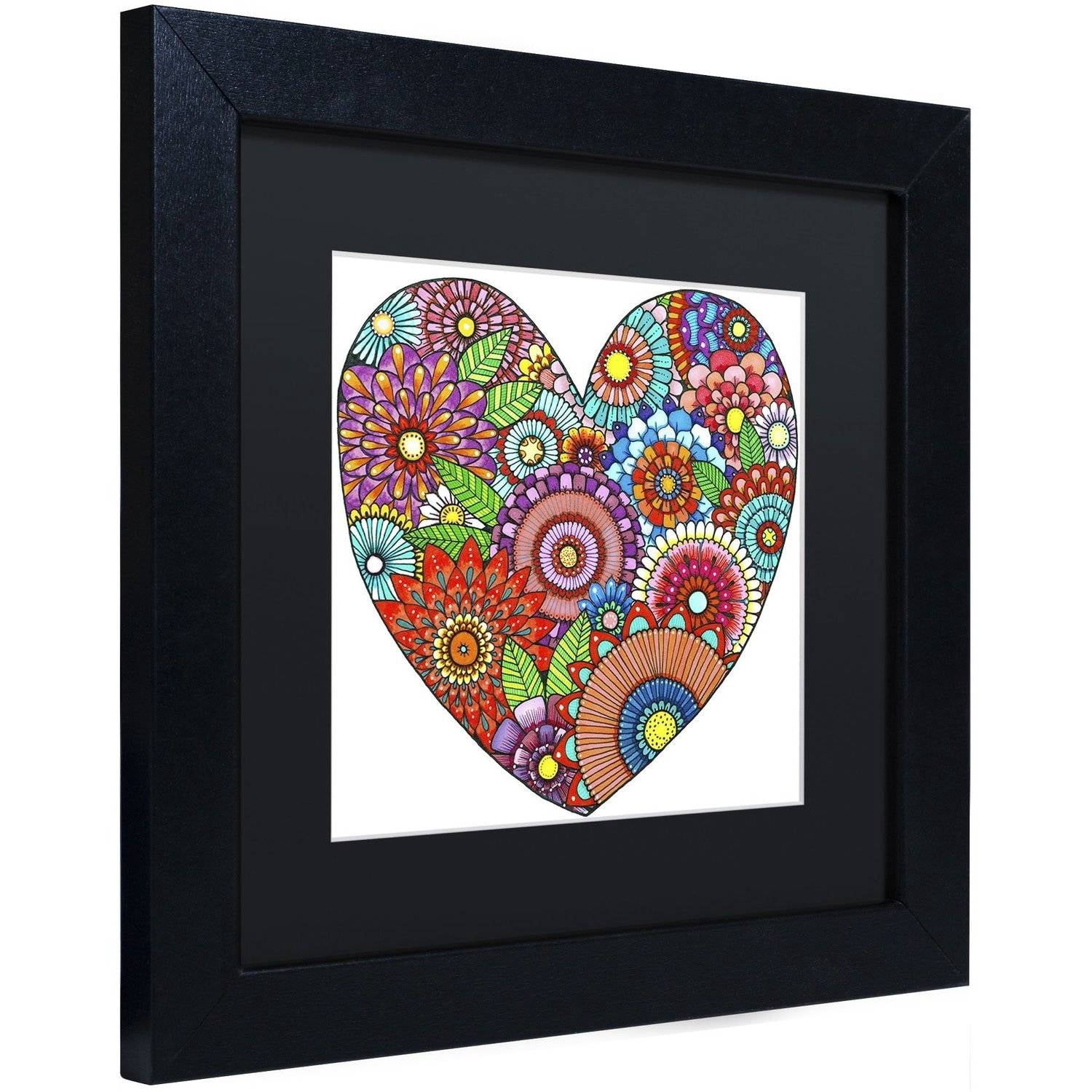 Trademark Fine Art "Floral Heart" Canvas Art by Hello Angel, Black Matte, Black Frame