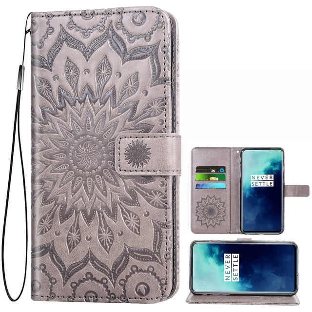 Case for Oneplus 7T Pro Wallet Case Leather Premium PU Embossed Design Magnetic Closure Protective Cover with Card Slots for Oneplus 7T Pro, Black