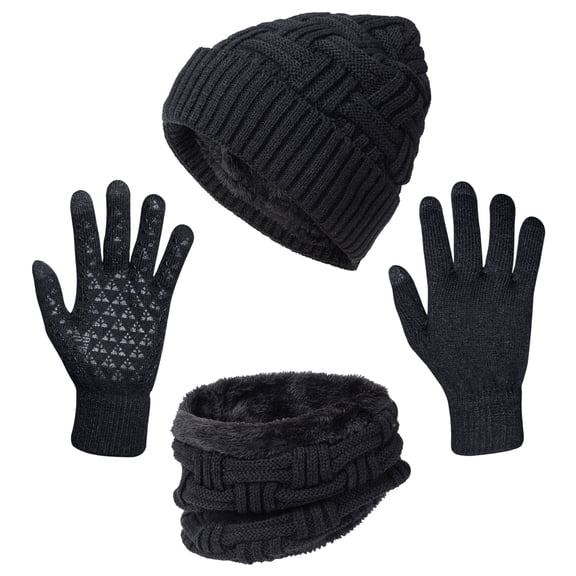 Loritta 3 Pcs Men Winter Beanie Hat Casual Scarf and Touch Screen Gloves Set for Men