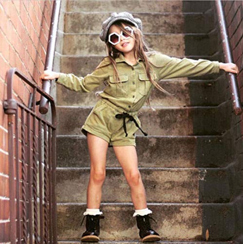 Styles I Love Kids Girl Olive Green Long Sleeve Denim Drawstring Jumpsuit Spring Summer Casual Outfit