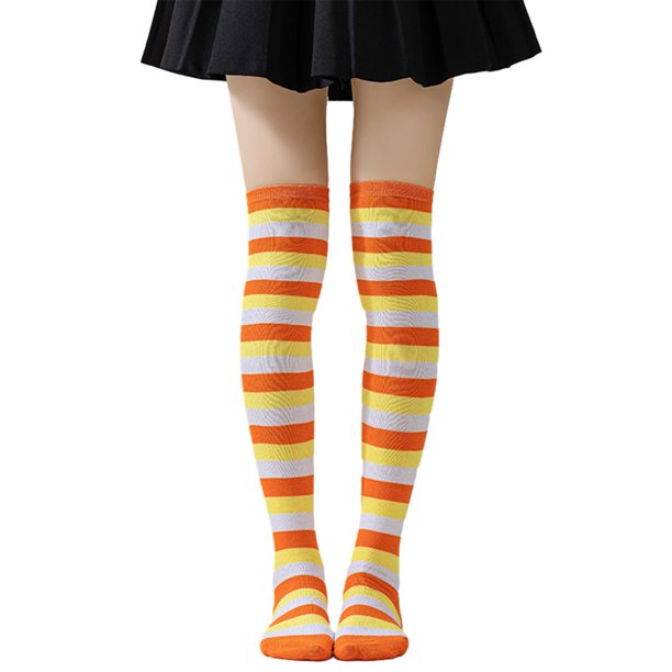 Calcetines altos a rayas para mujer, coloridos, por encima de la rodilla, retro, elásticos, para niñas, cosplay, disfraz de Lolita