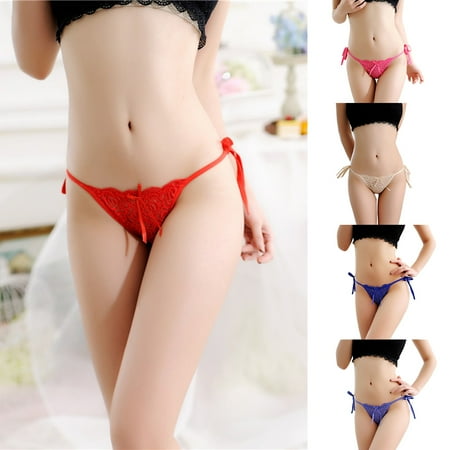 

Qipei Sexy Women s Bowknot Flower Self Tie G-String Underwear Thong Panties Briefs