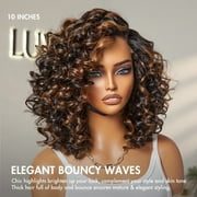 LUVME 12 Effortless Elegance Copper Highlight Bouncy Curl Wig Minimalist HD Lace Glueless Wig Pre-Cut Lace for Women 1pc