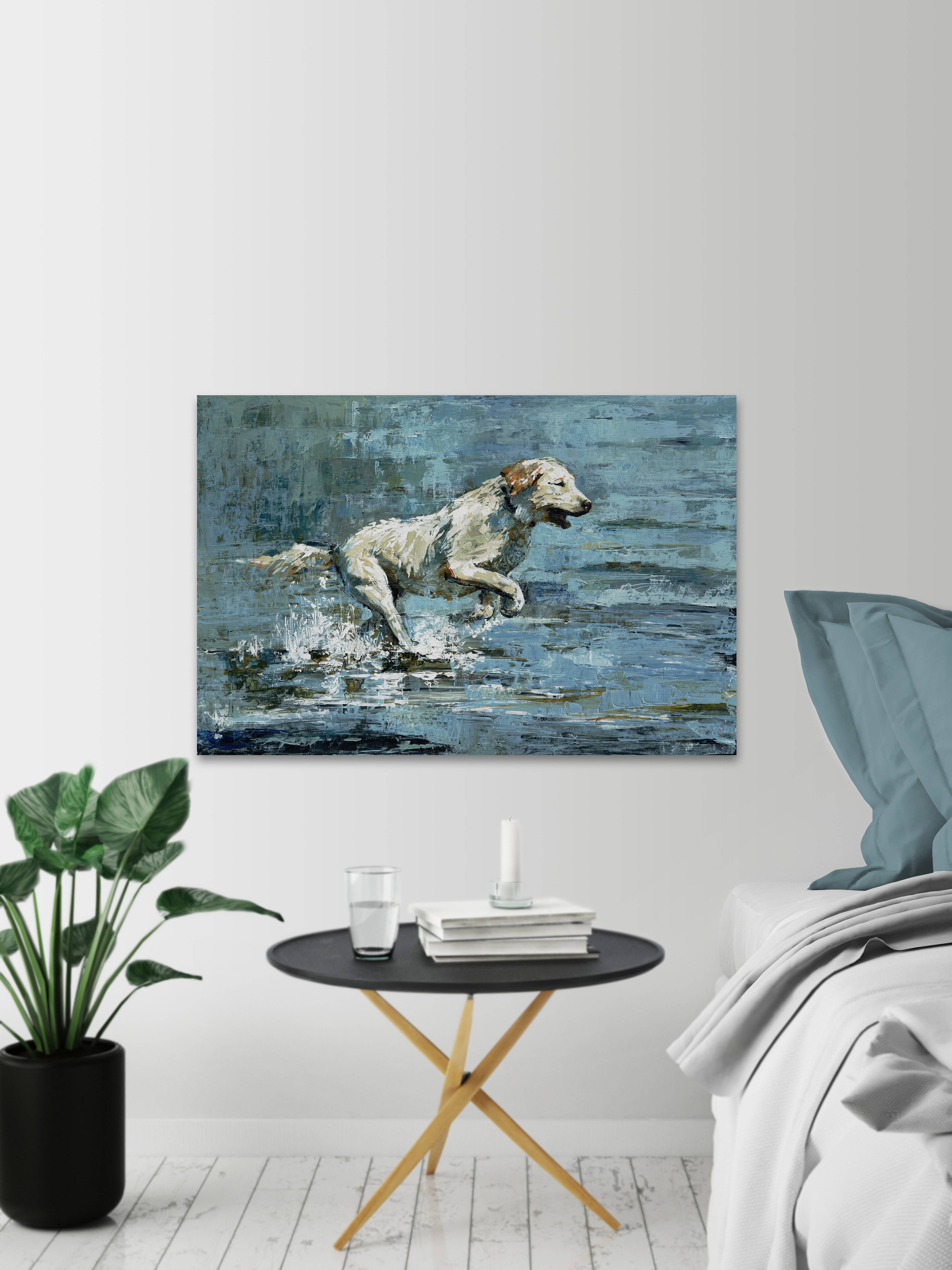 Marmont Hill Dog Splashing Canvas Wall Art
