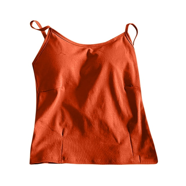 PEASKJP Camisole en Coton pour Femmes Sans Manches à Bretelles, Orange Taille Unique