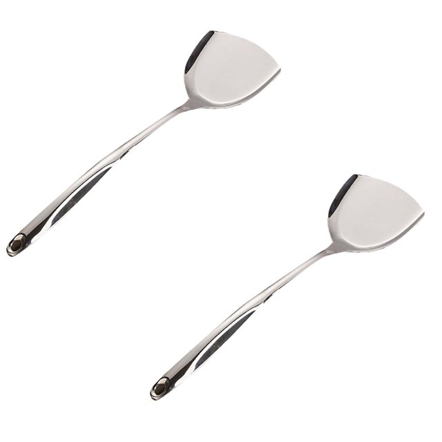 2pc Stainless Steel Kitchen Utensil Set, Cooking Turner, Ladle & Skimmer Spoon with Hollow Handle, Durable Cookware Tools for Daily Kitchen Use(B)