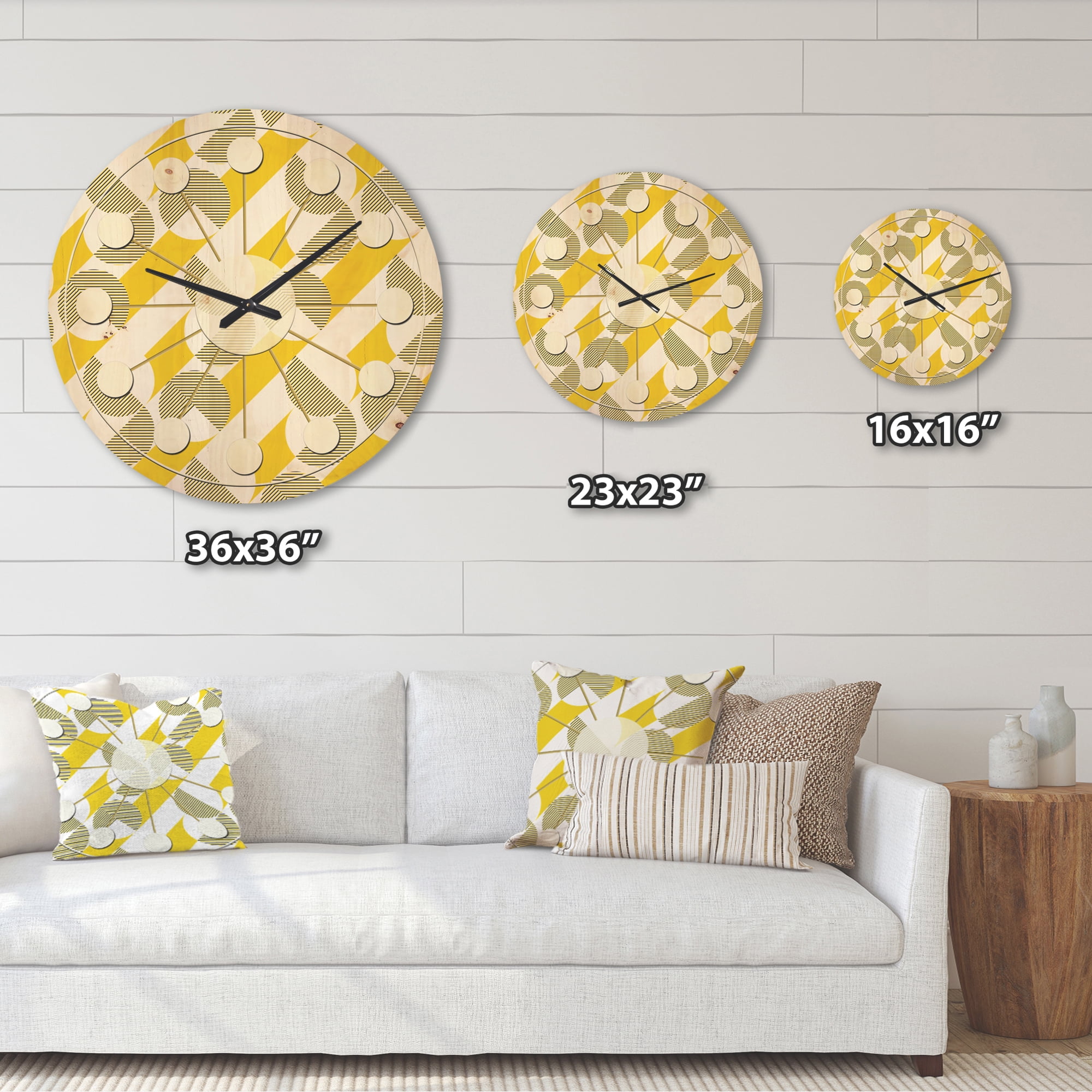 Designart 'Abstract Retro Geometric Pattern Design II' Mid-Century Modern Wood Wall Clock
