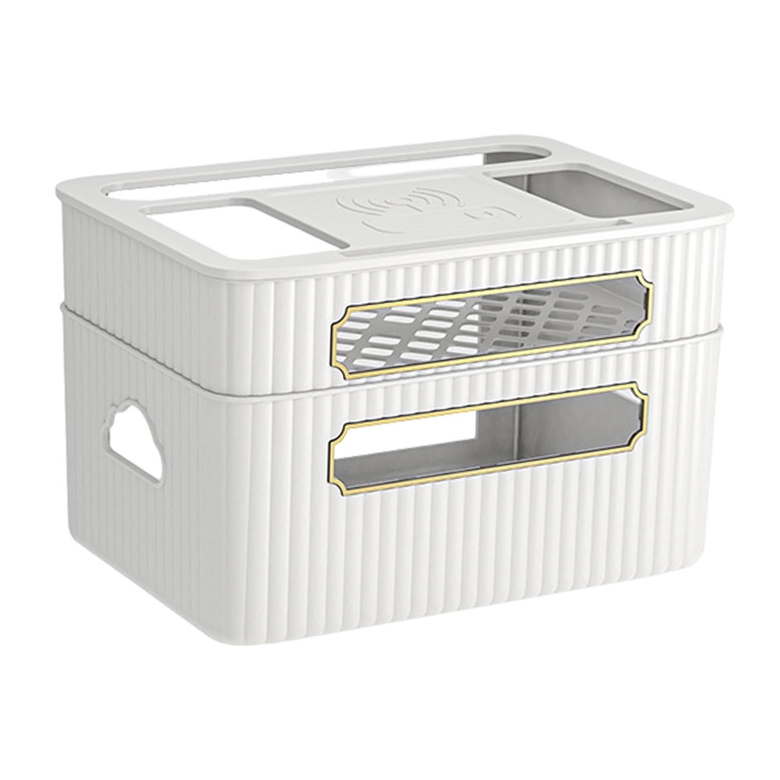Fiocias Router Storage Box Cable Management Box Space Saving Wire Cable Storage Case for White 2 Tier