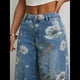 thumbnail image 4 of Pantalones Vaqueros Vintage de Tiro Alto con Estampado Floral y Pierna Recta para Mujer, Informales, de Verano Azul XL, 4 of 9