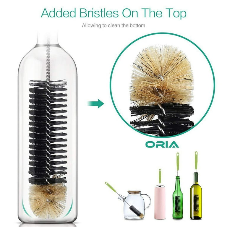 Wire Bottle Cleaning Brush Set Small Large Thin Long Handle
