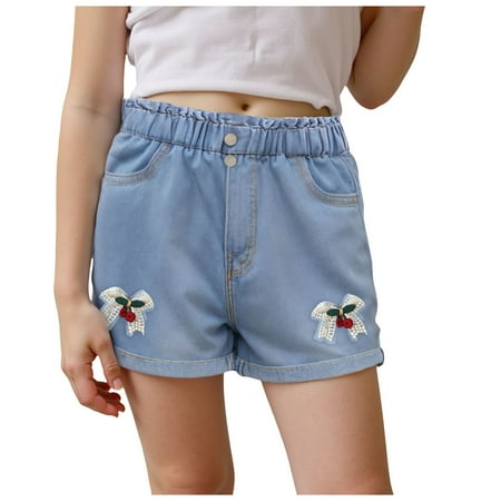 Wxirdiow Cute Jean Shorts for Teens Jean Shorts for Teen Girls High Waist Straight Leg Cute Summer Y2K Denim Shorts Red Size 3-4 Years