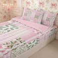 thumbnail image 2 of Manfei Cute Floral Bow Zipper Twin Comforter Sets with Fitted Sheet and 2 Pillowcases,Checkered Leopard Print Zipper Bedding Set,Reversible, 2 of 7