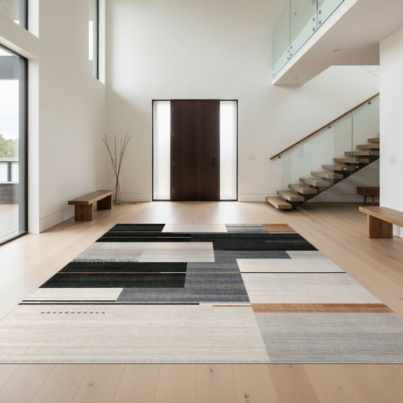 Design&I 8'x10' Washable Area Rug Snag-Free Farmhouse Abstract Brushstroke Boho Moden Tapetes Para Sala Large for Dining Room, Office, Lounge