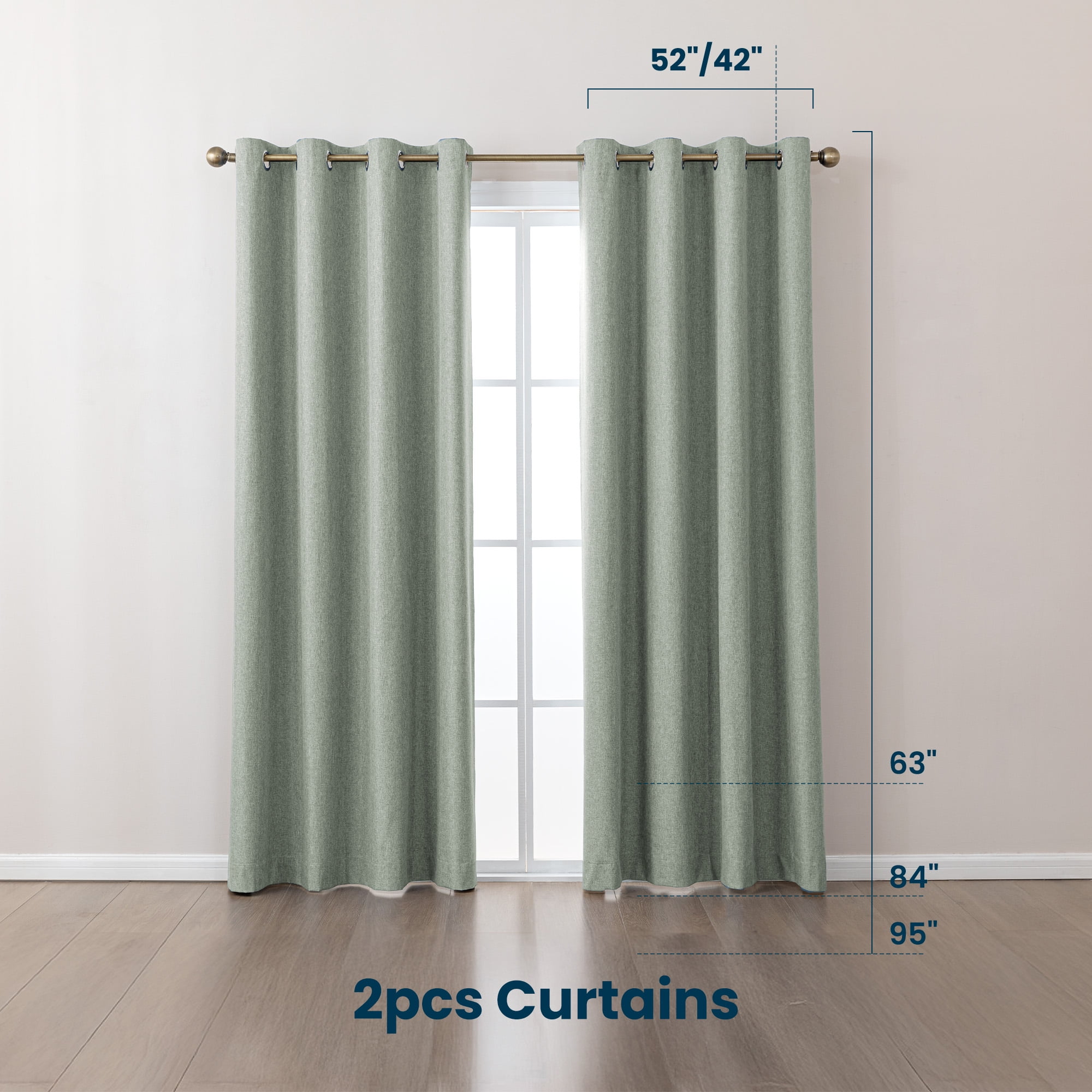 Sleep Zone Linen Look 100% Blackout Curtains for Bedroom Windows Living Room Darkening Thermal Insulated Drapes 2 Panels, 42" x 95" Dark Green