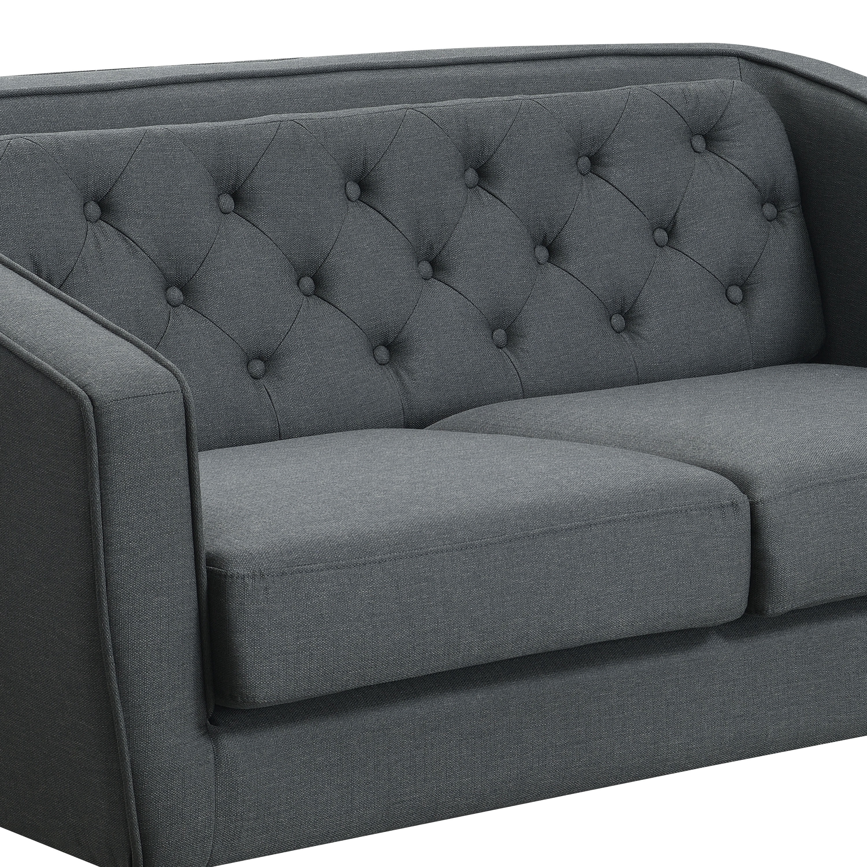AC Pacific Mid-Century Modern Grey Polyester Tufted Tuxedo Arm Loveseat