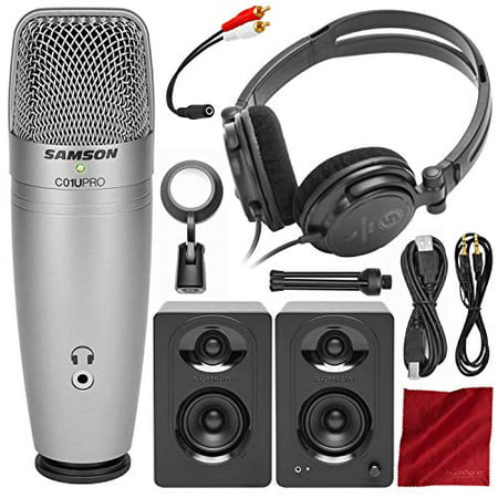 Samson C01U Pro Recording Pack w/USB Microphone, Headphones, and Software + MediaOne M30 Studio Monitors (Best Studio Monitors For Home Recording)