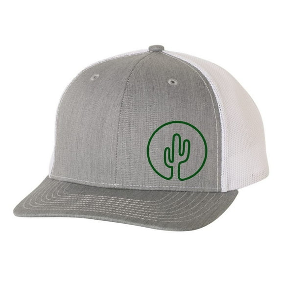 Men's Cactus Side Embroidered Mesh Back Trucker Hat Baseball Cap, Heather Grey/White
