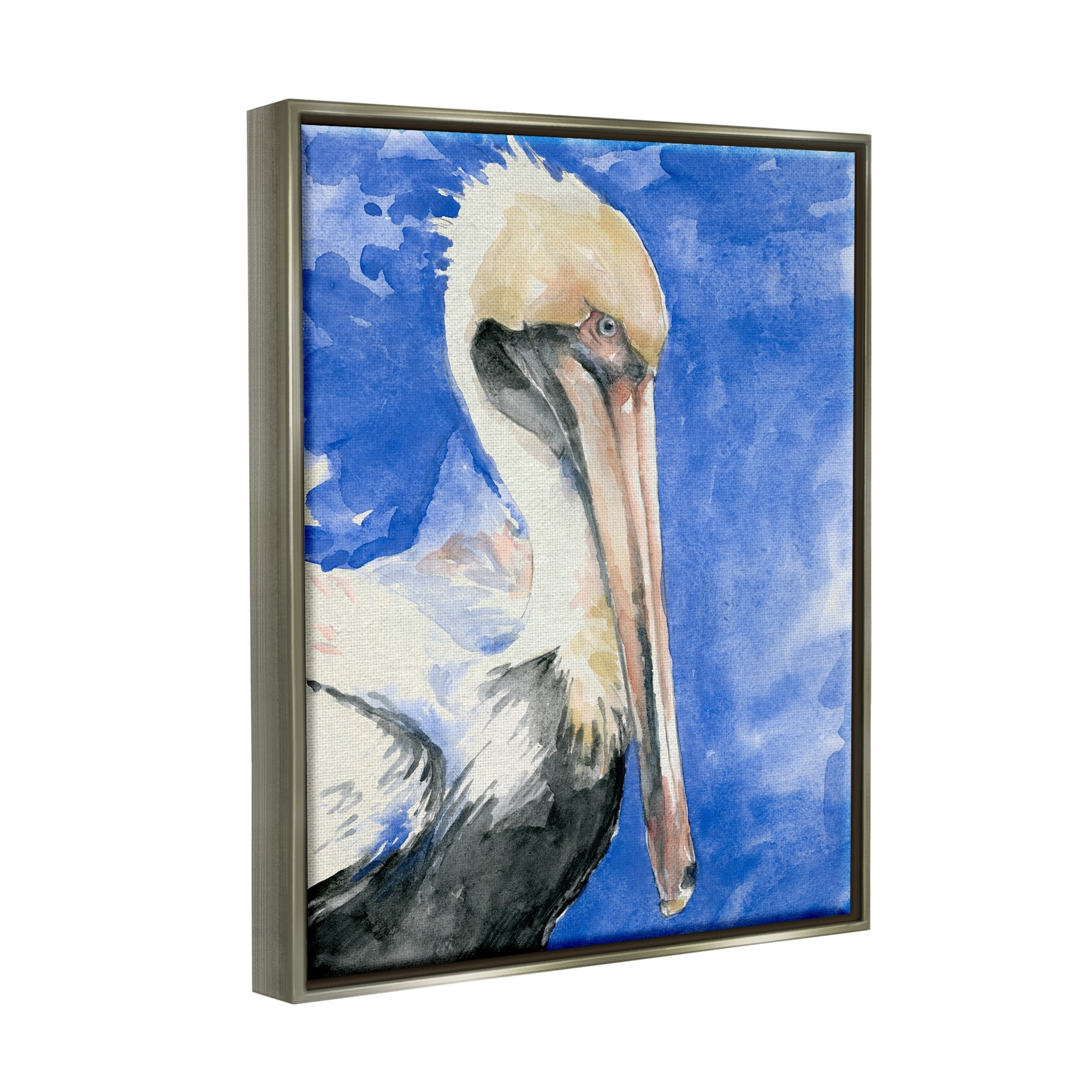 Stupell Industries Elegant Pelican Bird Tucked Beak Bold Blue Painting Painting Luster Gray Floating Framed Canvas Print Wall Art, Design by Jennifer Paxton Parker