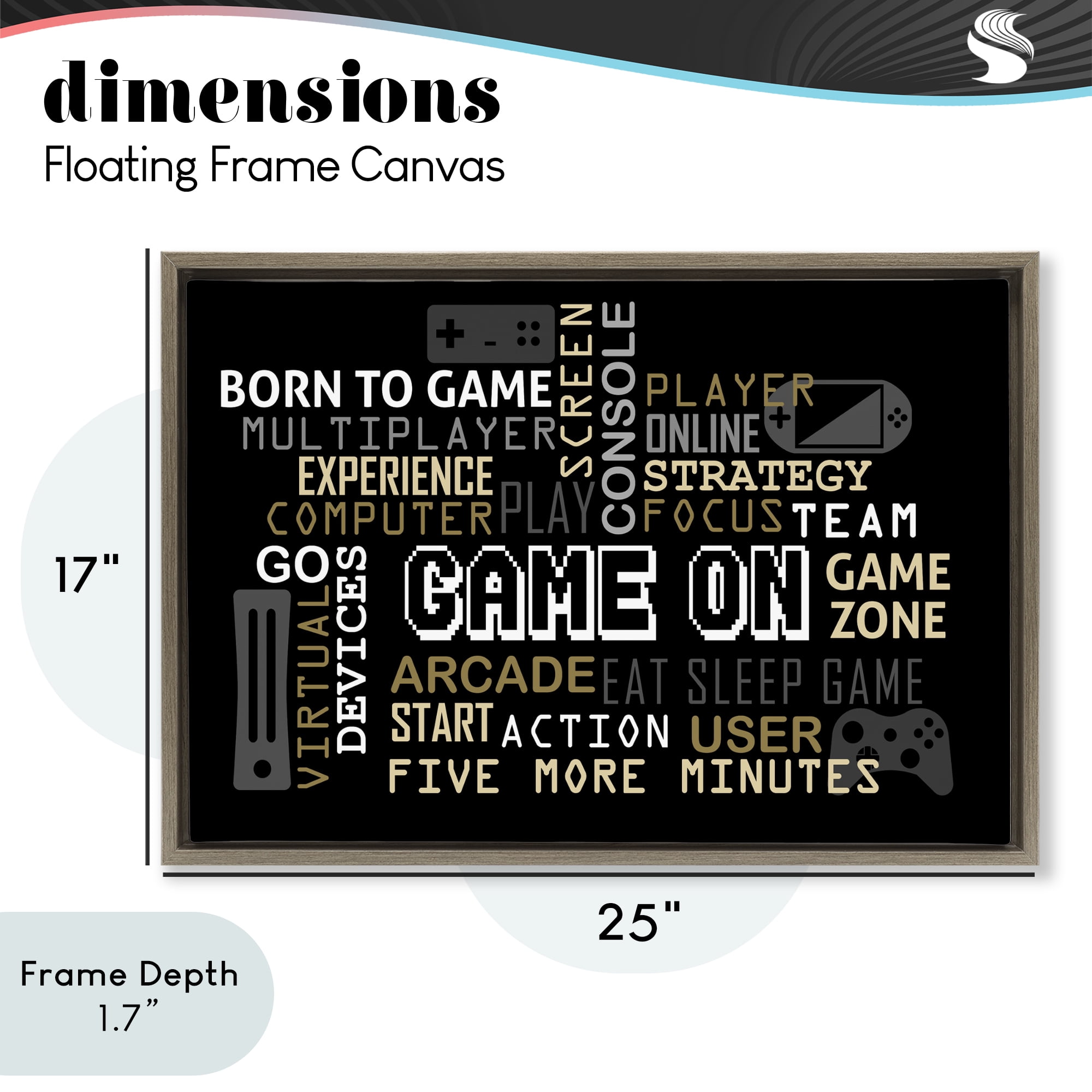 Stupell Industries Game On Gamer Typography Brown Framed Floater Canvas Wall Art, design by Kim Allen