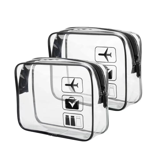 2pcs/pack Clear Toiletry Bag TSA Approved Travel Carry On Airport Airline Compliant Bag Quart Sized 3-1-1 Kit Luggage Pouch (Black)