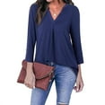 thumbnail image 3 of Timeson 3/4 Sleeve Henley V Neck strectchable Tunic Blouse, Blue, 3 of 9