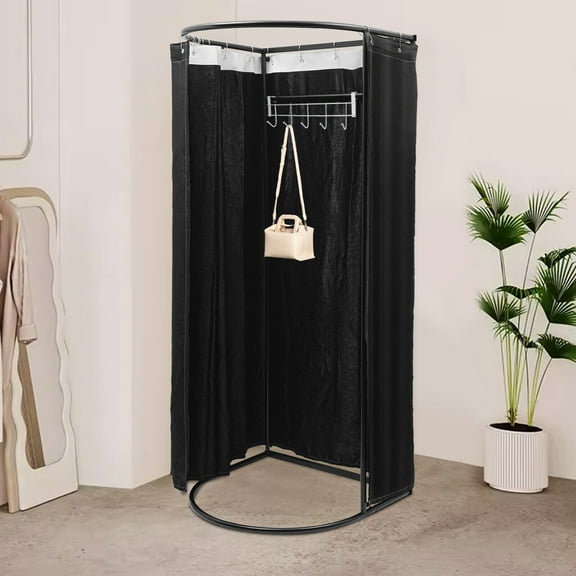 Portable Fitting Room Clothing Store Mall Privacy Dressing Room w/ Flannel Curtain & Hooks
