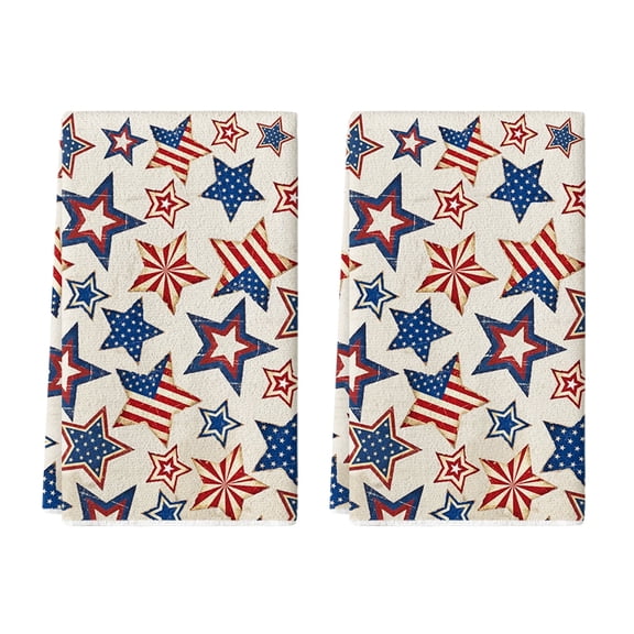 Sm:)e American Flag Hand Towels Set of 2 Red Blue Stars 4th of July USA Decorative Fingertip Towels Soft Bath Towel Dish Cloths for Kitchen Bathroom Home Decor 18x26 Inch