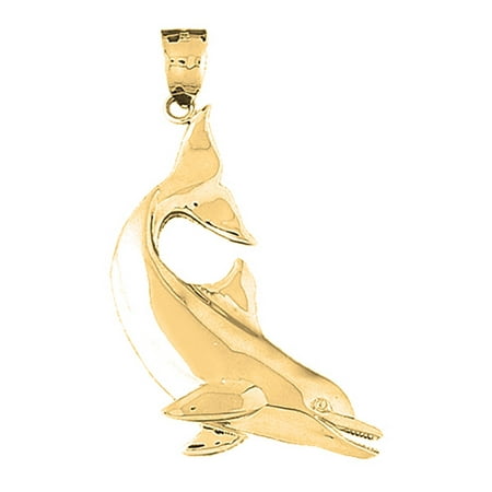 18K Yellow Gold Dolphin Pendant - 55 mm