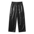 thumbnail image 2 of CONZONE Mens Pu Leather Pants Wide Leg Baggy Motorcycle Pants High Waist Fashion Streetwear Fall Winter Trousers with Pocket, 2 of 8