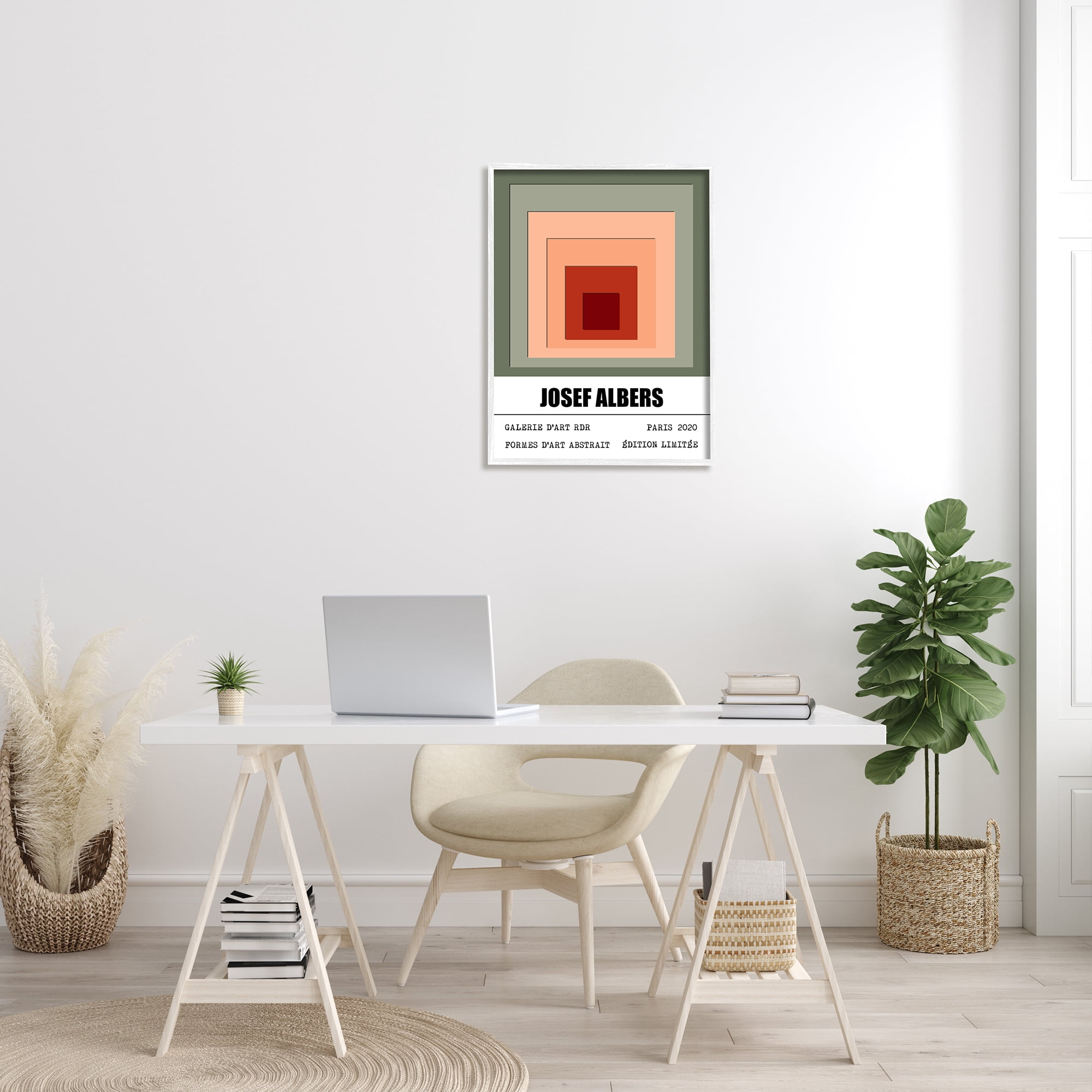 Stupell Industries Modern Albers Abstraction Layered Squares Red Blush Green Modern Painting White Framed Art Print Wall Art, 24 x 30, Design by Ros Ruseva