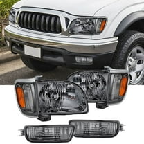 Nilight Headlight Assembly for 2001 2002 2003 2004 Toyota Tacoma Replacement Headlamp Chrome Housing Amber Reflector Smoke Lens Driver and Passenger Side