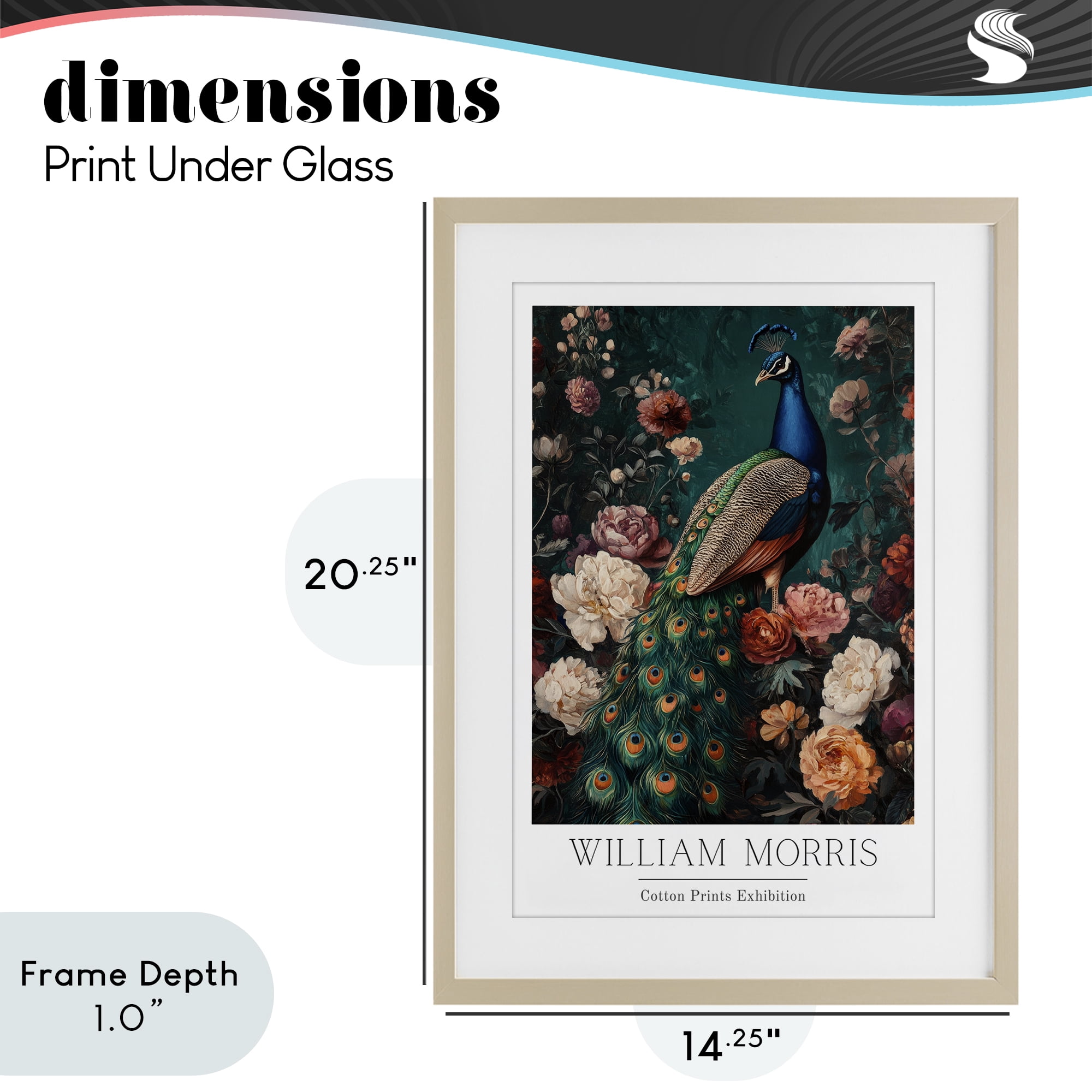 Stupell Industries Vintage Floral Peacock William Morris Birch Framed Print Under Glass, design by Petal Prints Design