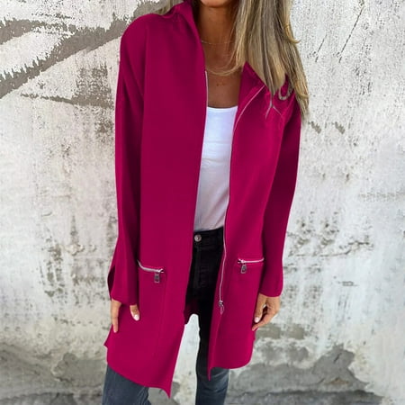 Tawop Women Jacket Open Front with Hood Outwear Zip Jackets for Women Long Sleeve Winter