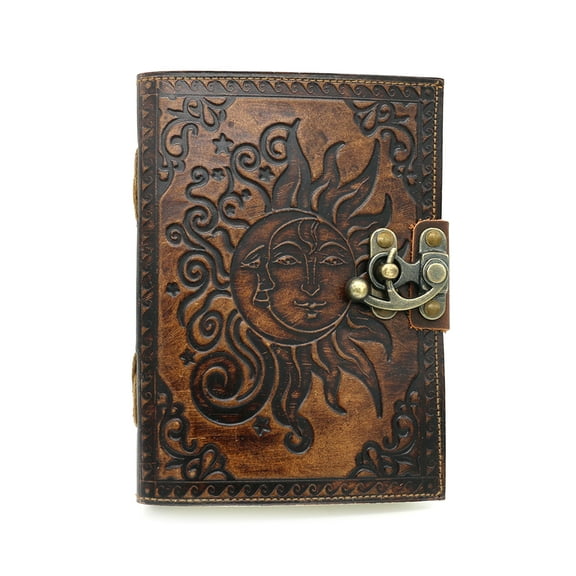 Soul Sticks Brown Celestial Sun and Moon Embossed Genuine Leather 200 Page Journal 5"x7"