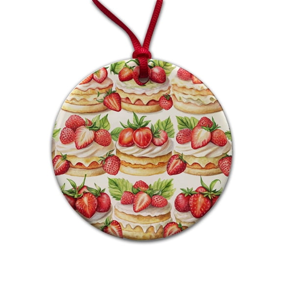 Strawberry Shortcake In A Row Christmas Tree Holiday Round Ceramic Ornament