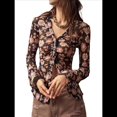 thumbnail image 2 of Camisas de Larga para Mujer, Blusas Bohemias con Estampado Floral, Blusas Ajustadas con Cuello en V y Botones Negro S, 2 of 8