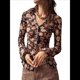 thumbnail image 2 of Camisas de Larga para Mujer, Blusas Bohemias con Estampado Floral, Blusas Ajustadas con Cuello en V y Botones Negro S, 2 of 8