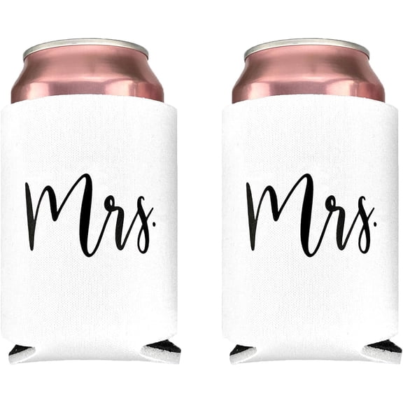 Wedding Set of 12 Can Coolers | Can Holders for Bride and Groom | Beverage Insulators for Newlyweds | Wedding Toast | Engagement Party | Honeymoon (Mrs. & Mrs.)