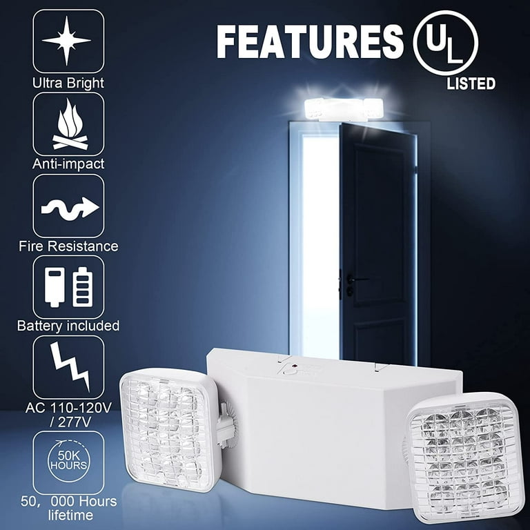 6 Pack LED Emergency Lights, Commercial LED Emergency Light with Backup  Batteries, Two Adjustable Heads LED Emergency Light for Business & Home  Power