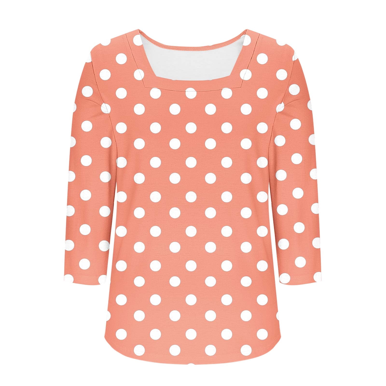 Women's Cotton Polka Dot Blouse - Square Neck 3/4 Sleeve Stretch Top For Summer & Vacation