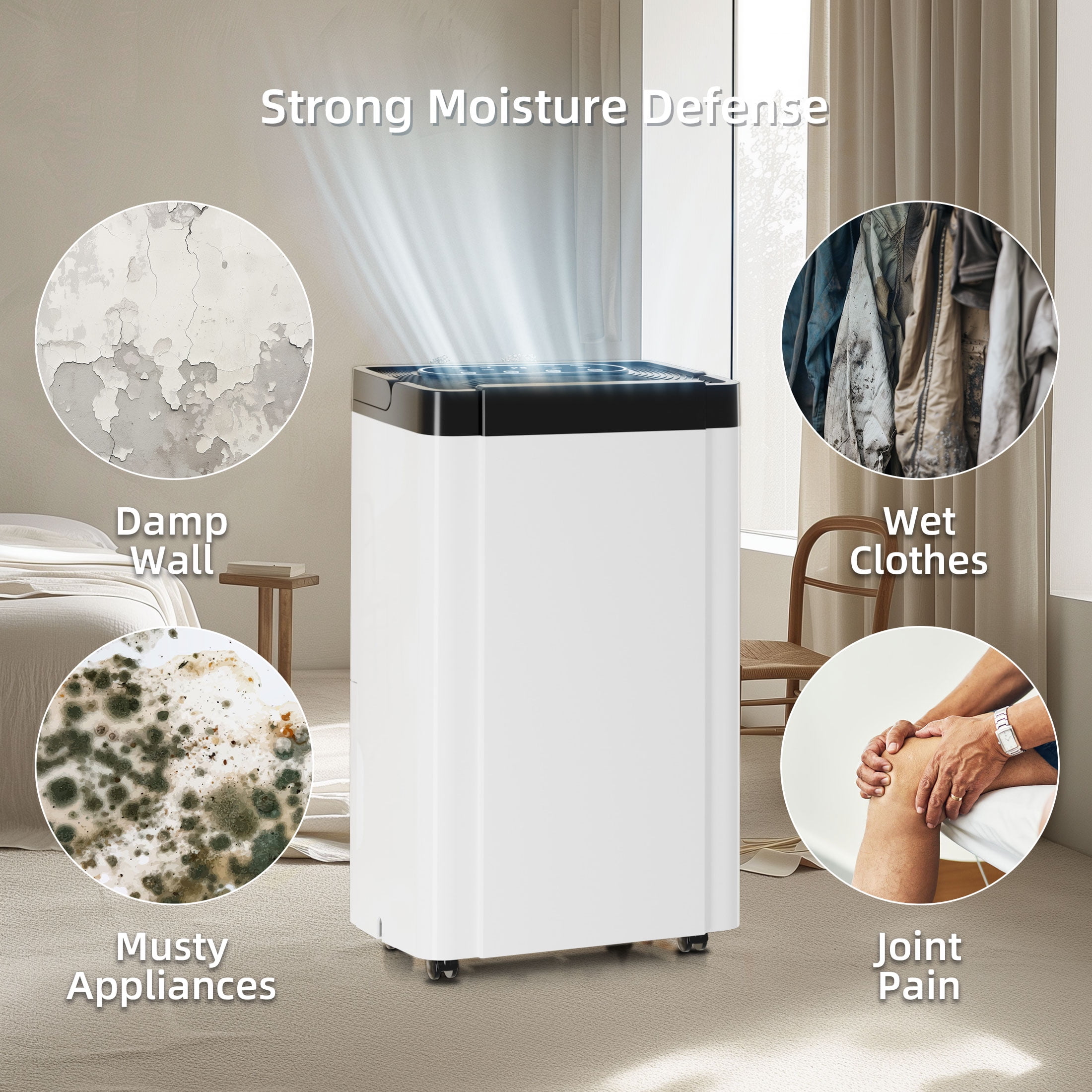 Rocyis Dehumidifier, 70 Pint, Suitable for 4,500 sq. ft. Home, Auto Shut Off, 0.8 gal Capacity, 360-degree RH (19 Pint DOE)