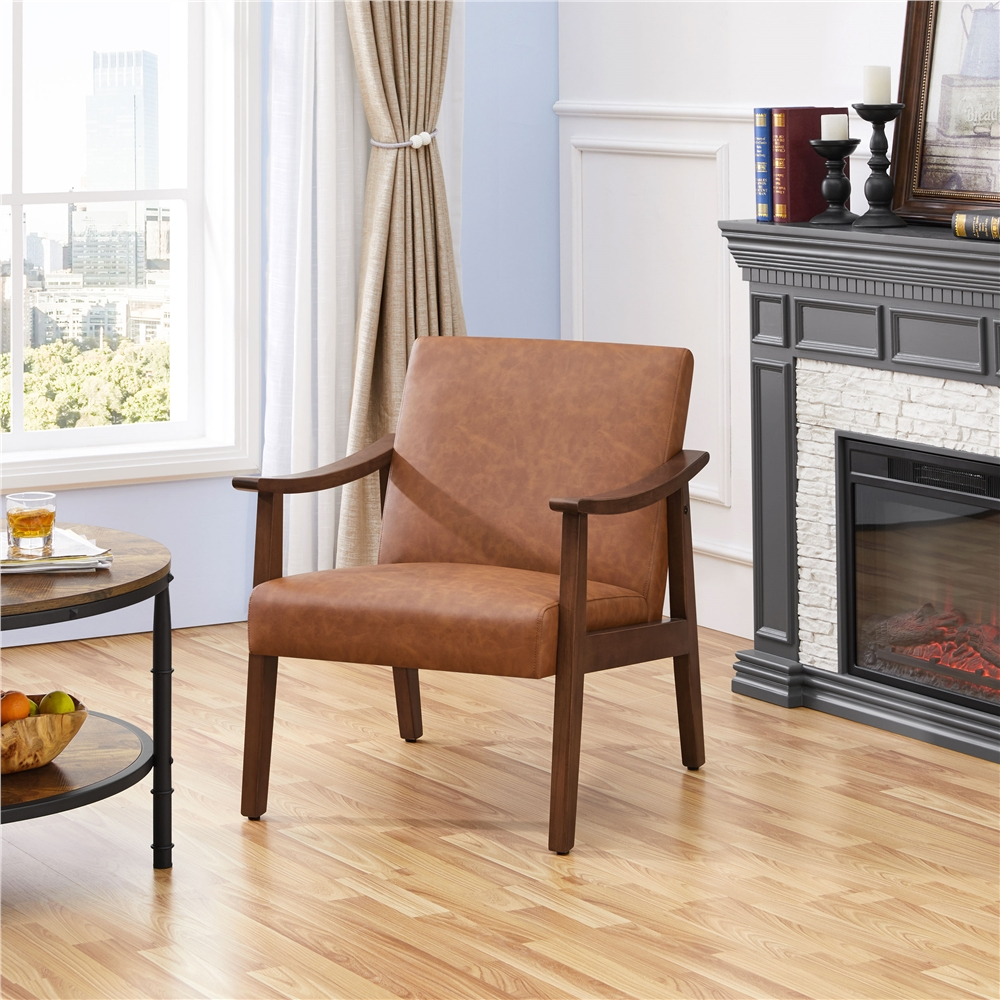Alden Design Modern Accent Chair, Warm Brown Faux Leather photo 6