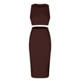 thumbnail image 4 of BLTIBY Women's 2 Piece Summer Outfits 2025 Sleeveless Ruched Tank Top Bodycon Slit Ribbed Maxi Skirt Vacation Dress Set Brown 3XL, 4 of 8