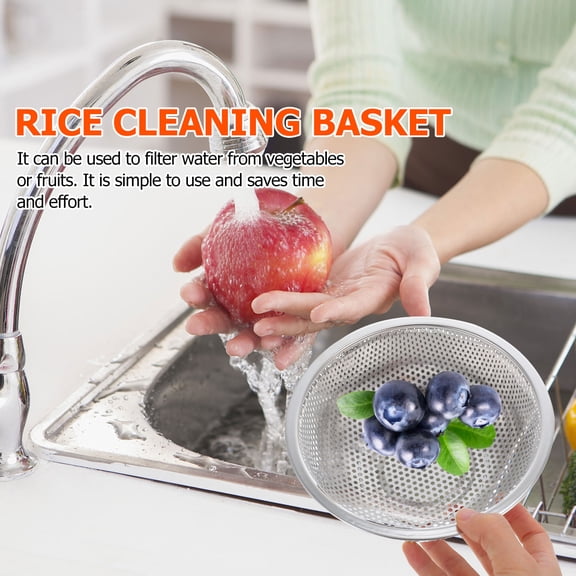COMPUKAS Stainless Steel Draining Basket Plated Silver Kitchen Fruit and Vegetable Washing