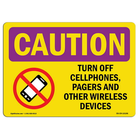 OSHA CAUTION RADIATION Sign - Turn Off Cell Phones, Pagers  | Choose from: Aluminum, Rigid Plastic or Vinyl Label Decal | Protect Your Business, Work Site, Warehouse & Shop Area |  Made in the